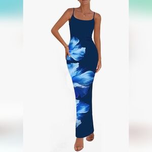 Elegant Blue Floral Maxi Dress